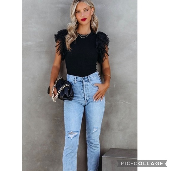 Black T-Shirt w/Organza Sleeves - Picture 3 of 6